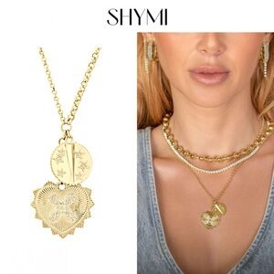 SHYMI Fluted Heart Charm Gold Double Pendant Necklace 145$